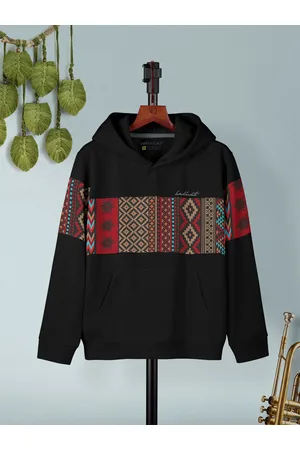 HELLCAT Boys Ethnic Motifs Printed Hooded Cotton Pullover