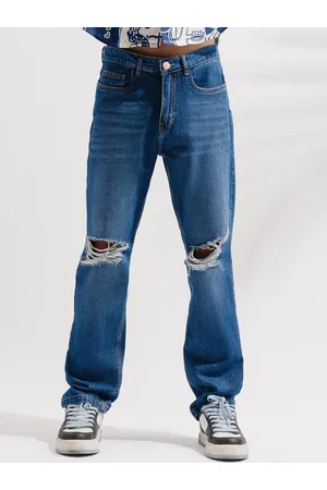 FREAKINS Men Cotton Ripped Mildly Distressed Wide Leg High-Rise Jeans