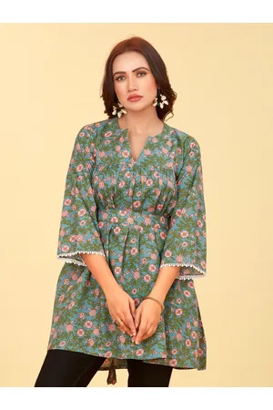 CHANSI Floral Printed Mandarin Collar Kurti