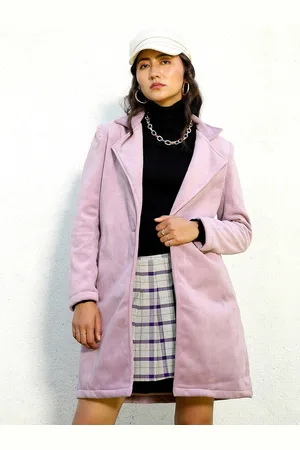 Campus Purple Notched Lapel Collar Single Breasted Overcoat