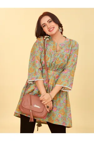 CHANSI Floral Printed Mandarin Collar Kurti