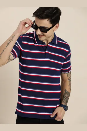 HERE&NOW Men Striped Polo Collar T-shirt