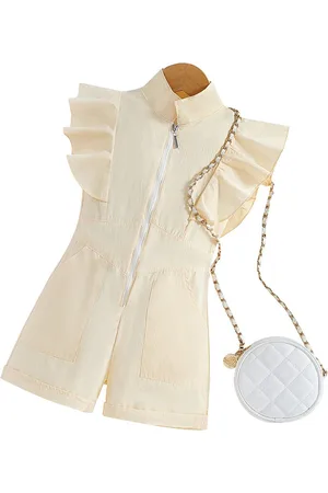 Stylecast Girls White with Ruffles Cotton Playsuit