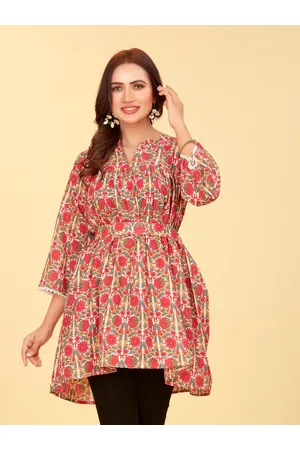 CHANSI Floral Printed Mandarin Collar Kurti