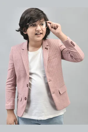 Crimsoune Club Boys Striped Notched Lapel Single-Breasted Blazer