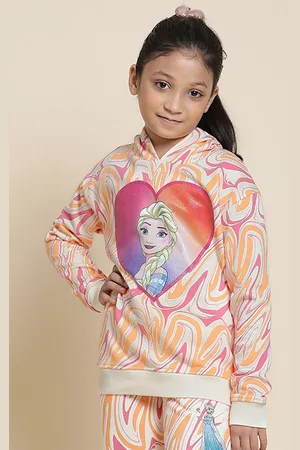 Kidsville Girls Elsa Printed Hooded Pullover Sweatshirt