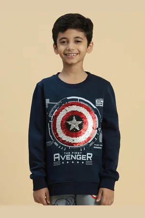 Kidsville Boys Captain America Printed Sequinned Pullover Sweatshirt