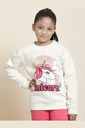 Kidsville Girls Unicorn Printed Sequinned Pullover Sweatshirt