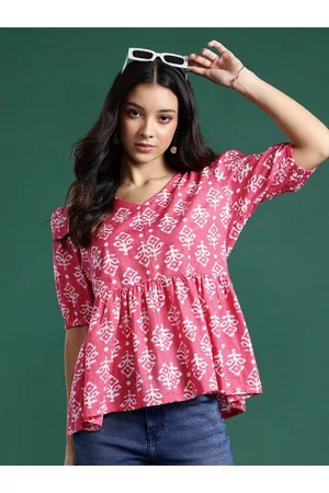 DressBerry Ethnic Motifs Printed Gathered Puff Sleeve Top