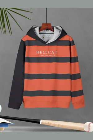 HELLCAT Boys Striped Hooded Ribbed Pullover Sweatshirt