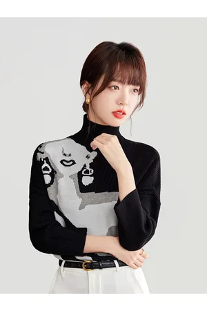 JC Collection Graphic Printed Turtle Neck Pullover