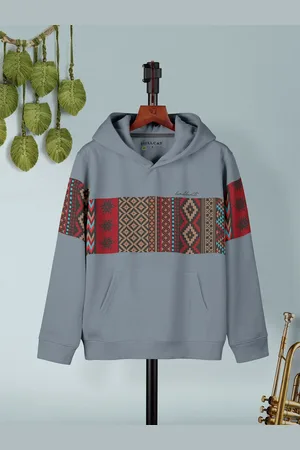 HELLCAT Boys Ethnic Motifs Printed Hooded Cotton Pullover