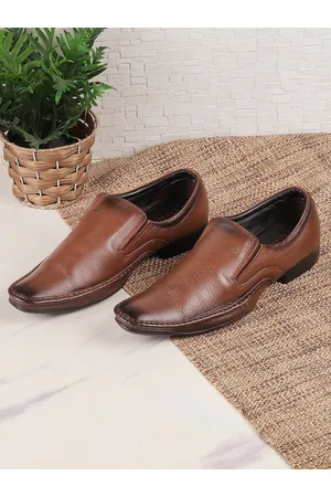 Metro Men Tan Brown Solid Leather Slip-Ons