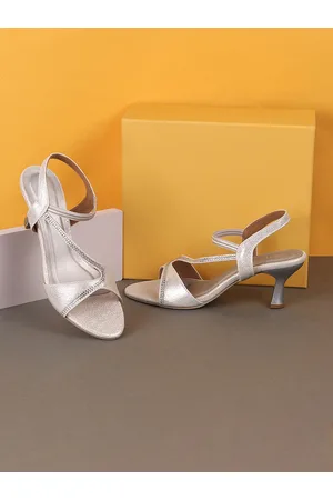 Metro Women Silver-Toned Kitten Heel Sandals