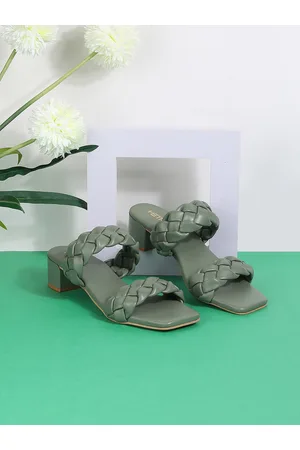 Metro Green Textured Synthetic Regular Height Block Mules
