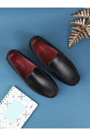 Metro Men Black Leather Loafers