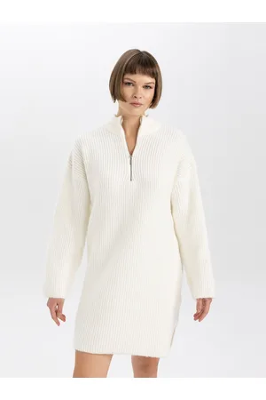 DeFacto Ribbed Mock Neck Half Zipper Long Sleeves Jumper Dress