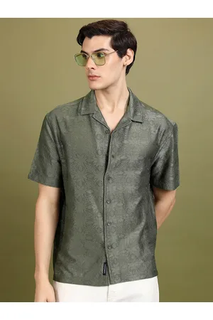 Highlander Men Textured Crochet Cuban Collar Oversized Shirt
