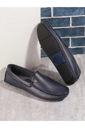 Metro Men Navy Blue Leather Loafers