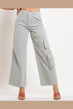 FREAKINS Women Straight Fit High-Rise Pure Cotton Denim Cargo