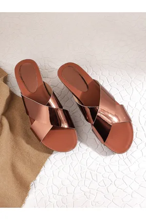 All Things Mochi Bronze-Toned Colourblocked Wedge Mules