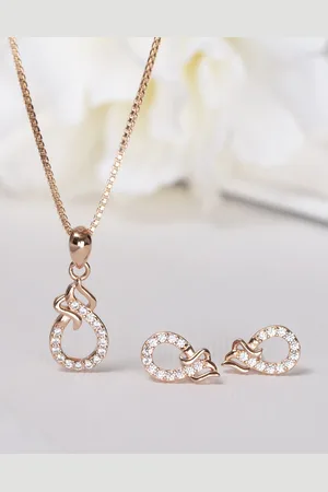 Zavya Women Rose Gold-Plated CZ Studded Sterling Silver Necklace with Earrings