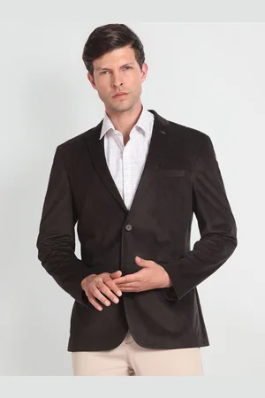 Arrow Notched Lapel Collar Corduroy Knit Single Breasted Formal Blazer