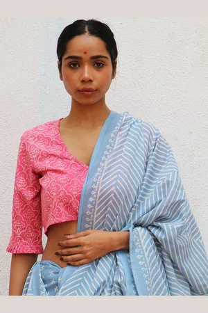 Chidiyaa Ethnic Motifs Printed Cotton Saree Blouse