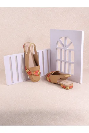 Metro Square Toe Printed Block Slingback Mules With Bows
