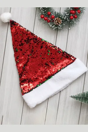 eCraftIndia Red Green White Flip Sequin Santa Claus Cap For Christmas