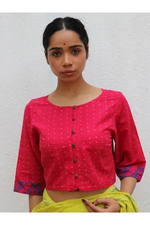Chidiyaa Polka Dot Block Printed Cotton Saree Blouse
