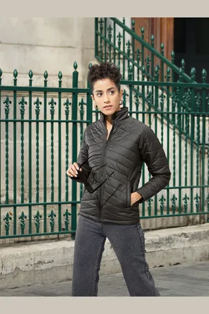 Campus Women Black Solid Windcheater Puffer Jacket
