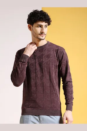 The Indian Garage Co Brown Geometric Self Design Acrylic Pullover