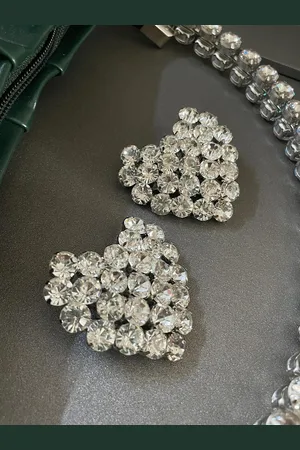 ISHKAARA Rhodium-Plated Crystal Studded Heart Shaped Studs Earrings