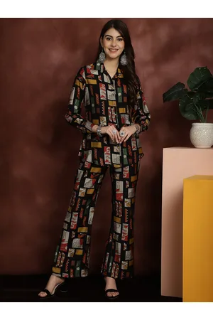 Claura Black Printed Shirt With Trousers