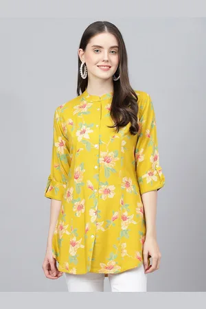 Kalini Floral Printed Roll-Up Sleeves Shirt Style Longline Top