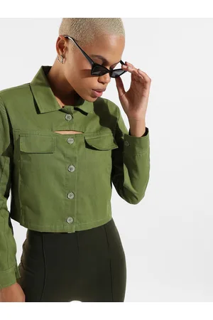 Campus Women Green Windcheater Crop Outdoor Tailored Jacket