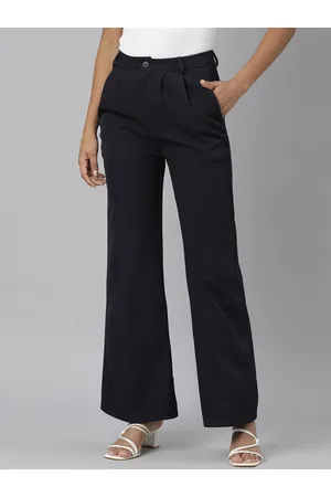 SHOWOFF Women Relaxed Straight Leg Flared Wrinkle Free Cotton Bootcut Trousers