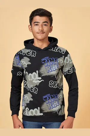 Pantaloons Boys Typgraphy Printed Hooded Cotton Pullover