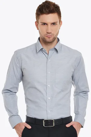 English Navy Men Grey Slim Fit Solid Formal Shirt
