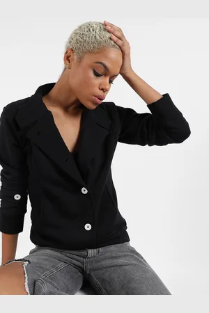 Campus Black Lapel Collar Windcheater Cotton Tailored Jacket