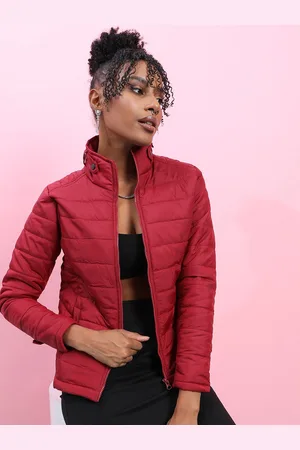 Campus Maroon Stand Collar Windcheater Puffer Jacket