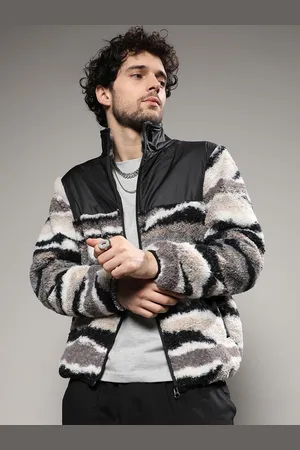 Campus Abstract Self Design Windcheater Faux Fur Trim Tailored Jacket