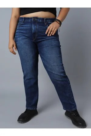 High Star Women Plus Size Straight Fit High-Rise Clean Look Stretchable Jeans