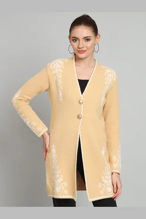 Chemistry Floral Printed Long Sleeves Wool Longline Cardigan Sweater
