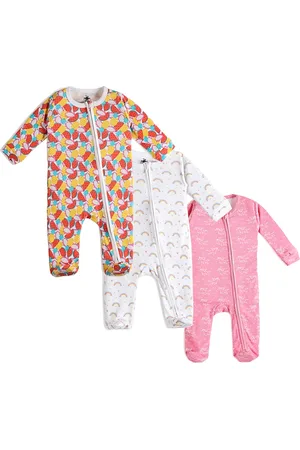 The Mom Store Infant Kids Pack Of 3 Printed Pure Cotton Sleepsuits