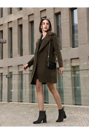 DressBerry Solid Notched Lapel Collar Longline Pea Coat