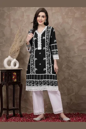 Pluss Black & White Ethnic Motifs Printed Pure Cotton A Line Kurta