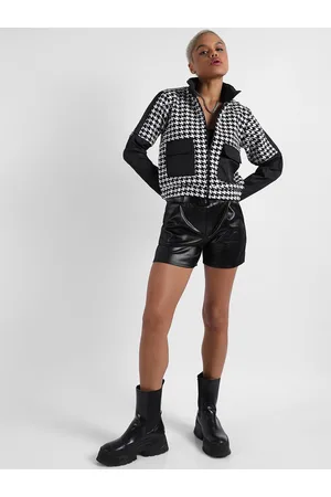 Campus Black Checked Windcheater Mock Collar Outdoor Cotton Tailored Jacket