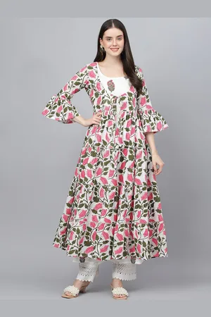 Kalini Ethnic Motifs Printed Gotta Patti Anarkali Cotton Kurta With Jacket